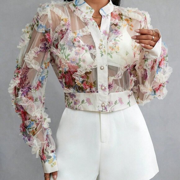 Multicolor Casual Womens Random Printed Long Sleeve Blouse - Picture 5 of 5